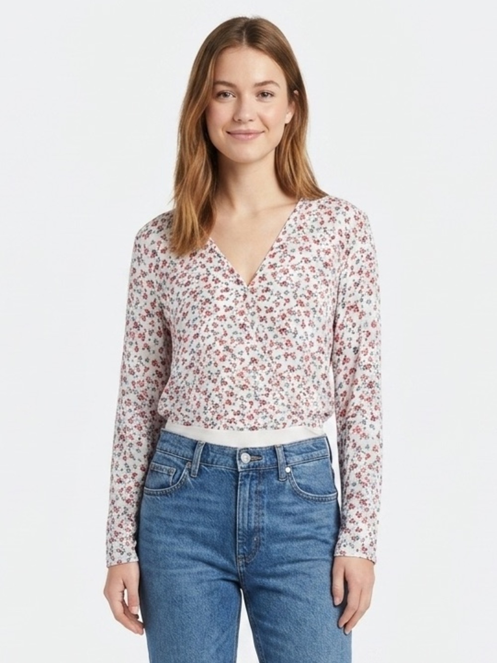 Love, Fire Floral Print Long Sleeve Wrap Bodysuit Size Large